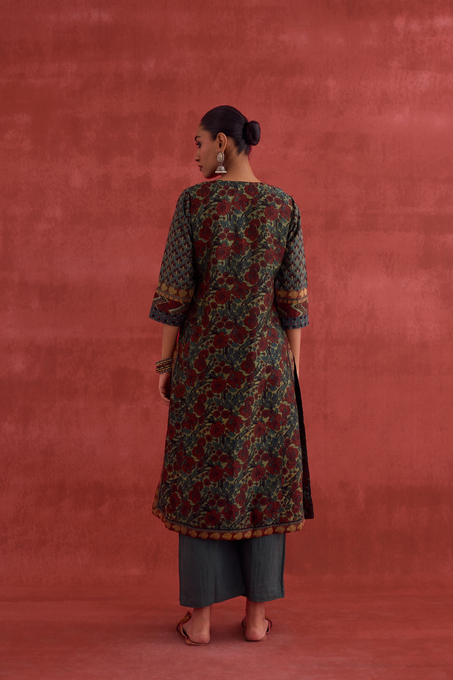 Rozana Chanderi Vanaspati Block Printed Kurta Green Rust (10049093173547)