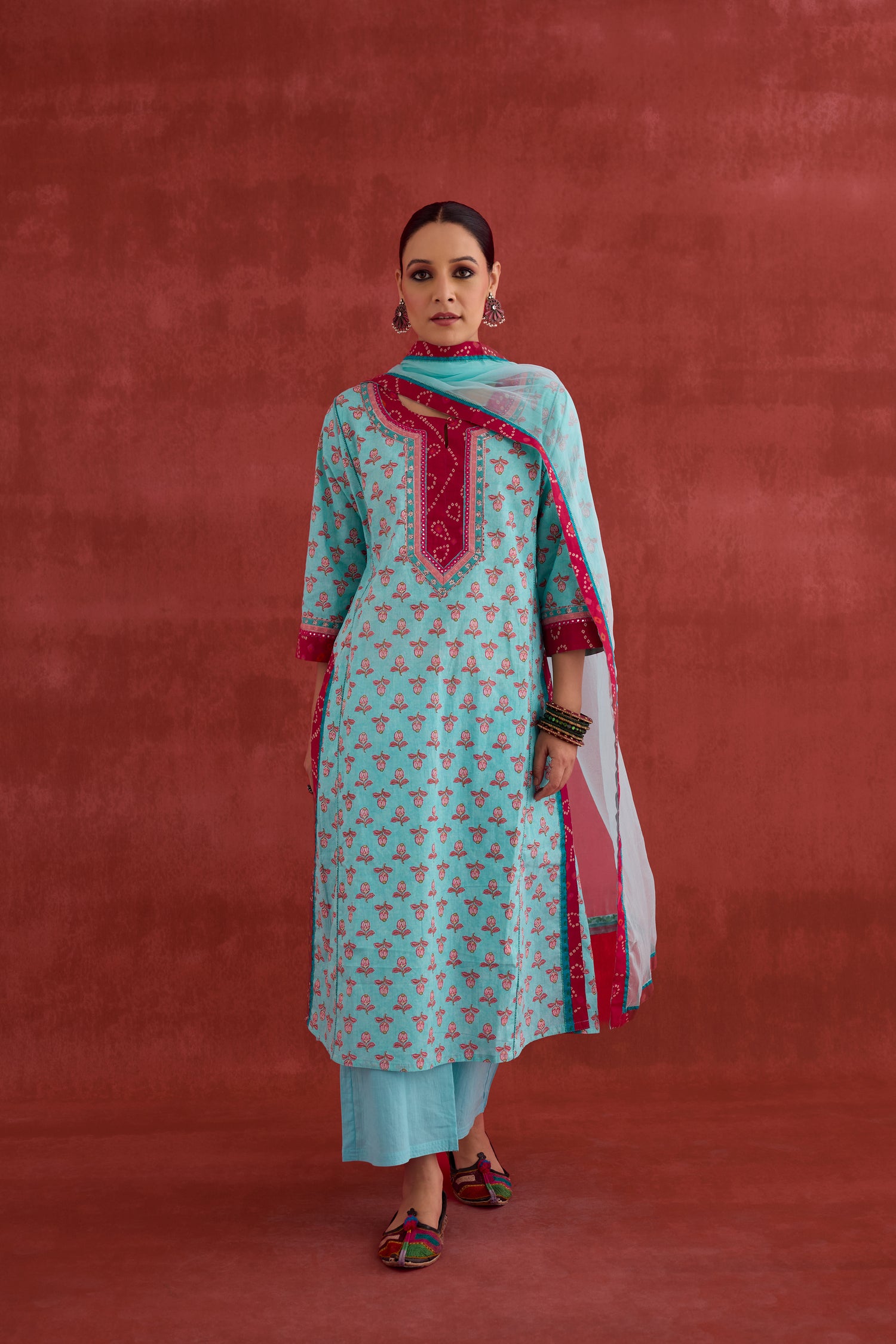Rozana Cotton Printed Kurta Aqua Pink (10039564894507)