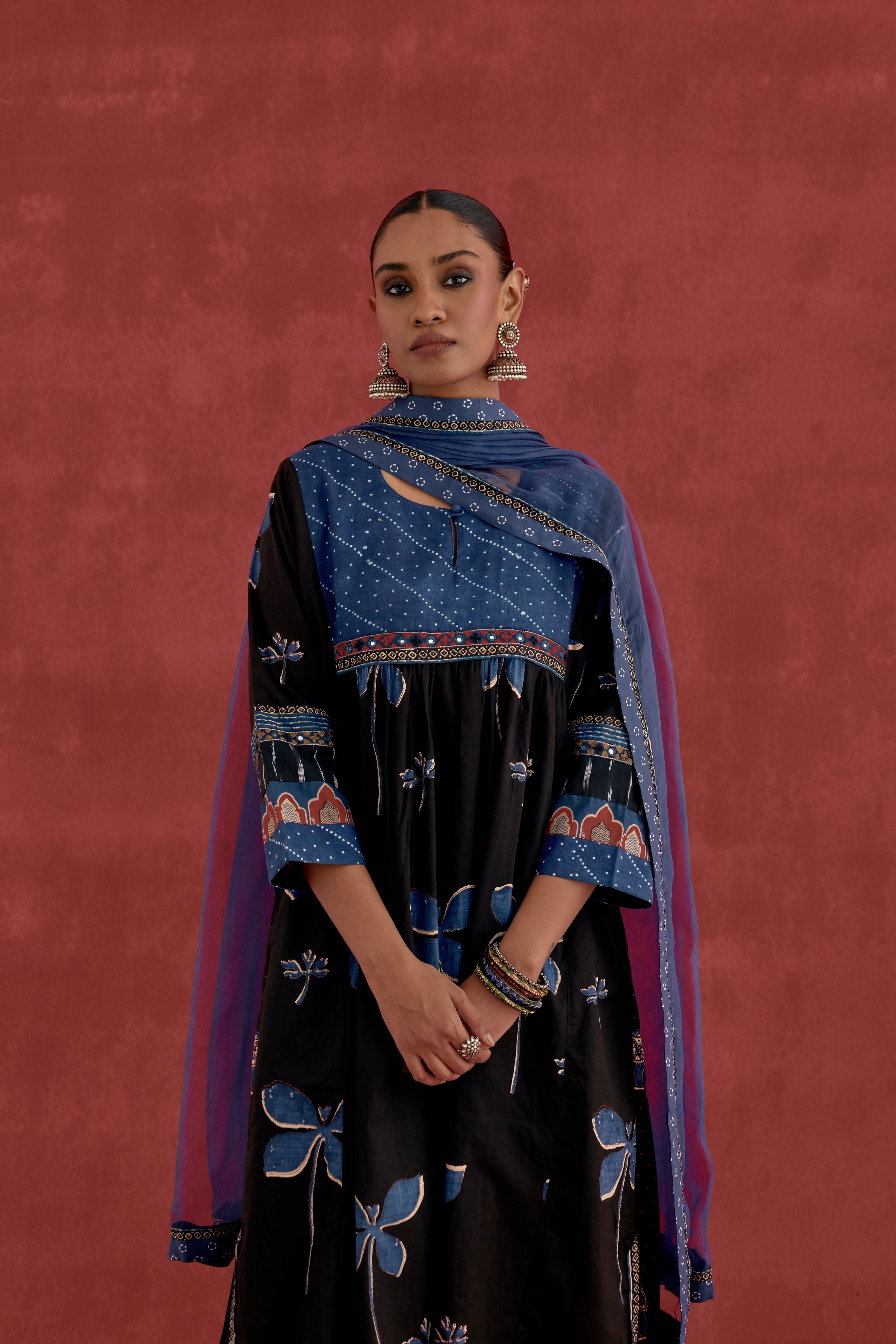 Banjara Cotton Ajrakh Block Printed Kurta Black (10049066041643)