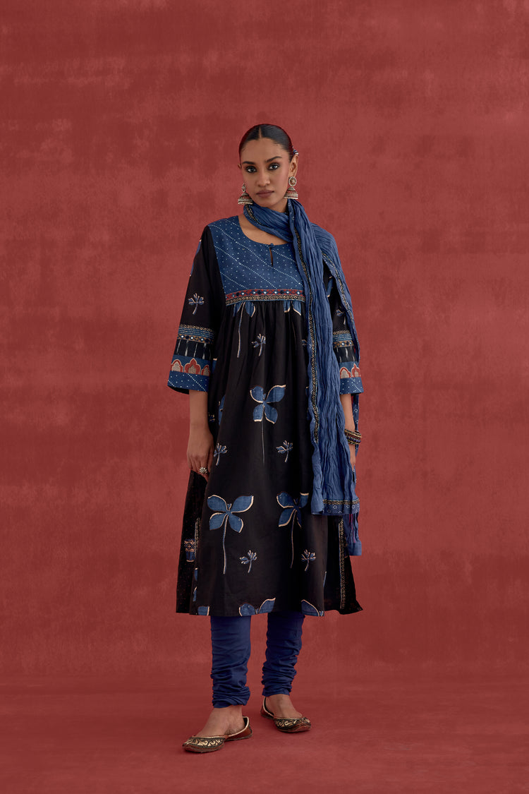 Banjara Cotton Ajrakh Block Printed Kurta Black (10049066041643)