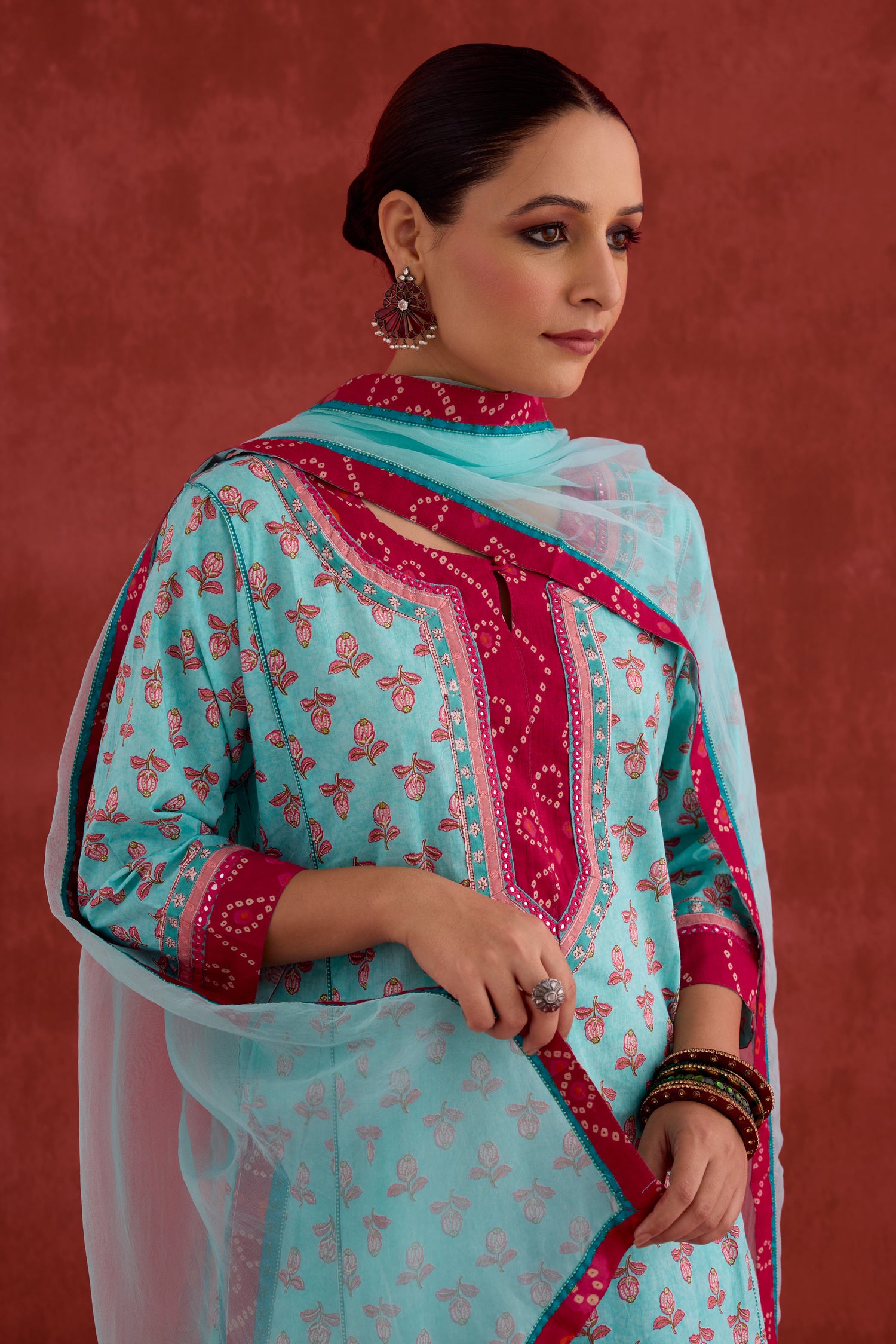 Rozana Cotton Printed Kurta Aqua Pink (10039564894507)