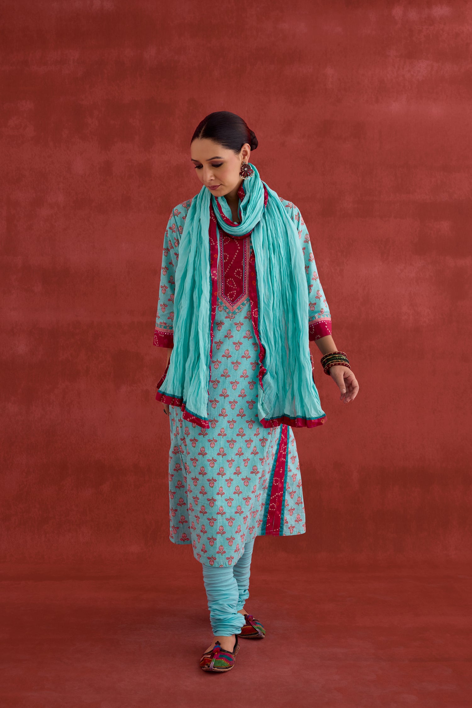 Rozana Cotton Printed Kurta Aqua Pink (10039564894507)