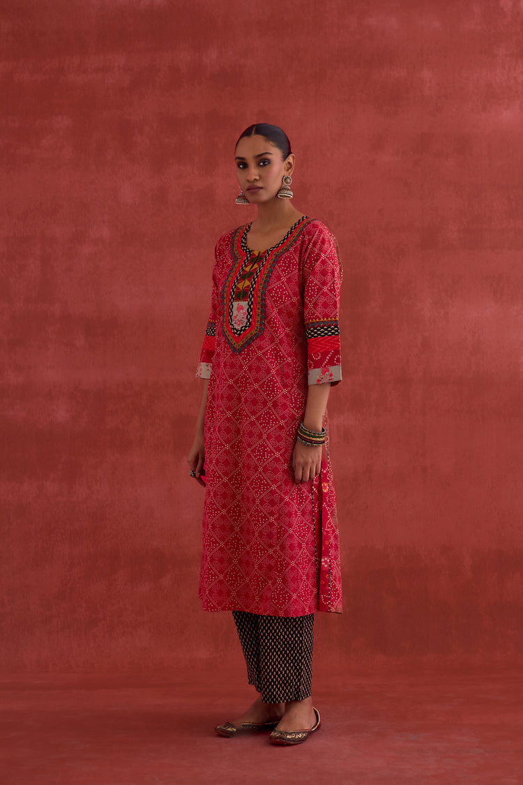 Rozana Cotton Printed Kurta Red (10039638622507)