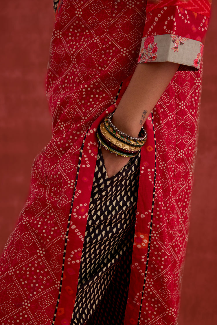 Rozana Cotton Printed Kurta Red (10039638622507)