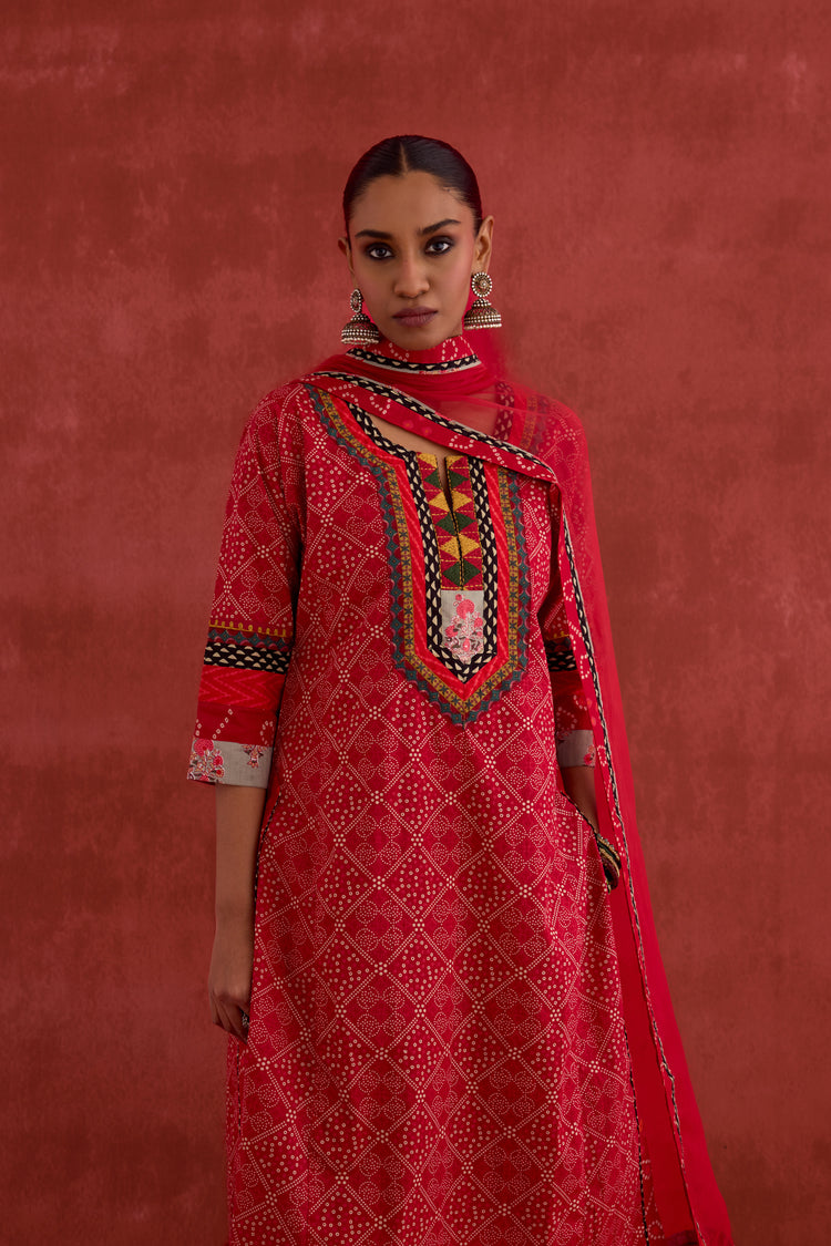Rozana Cotton Printed Kurta Red (10039638622507)