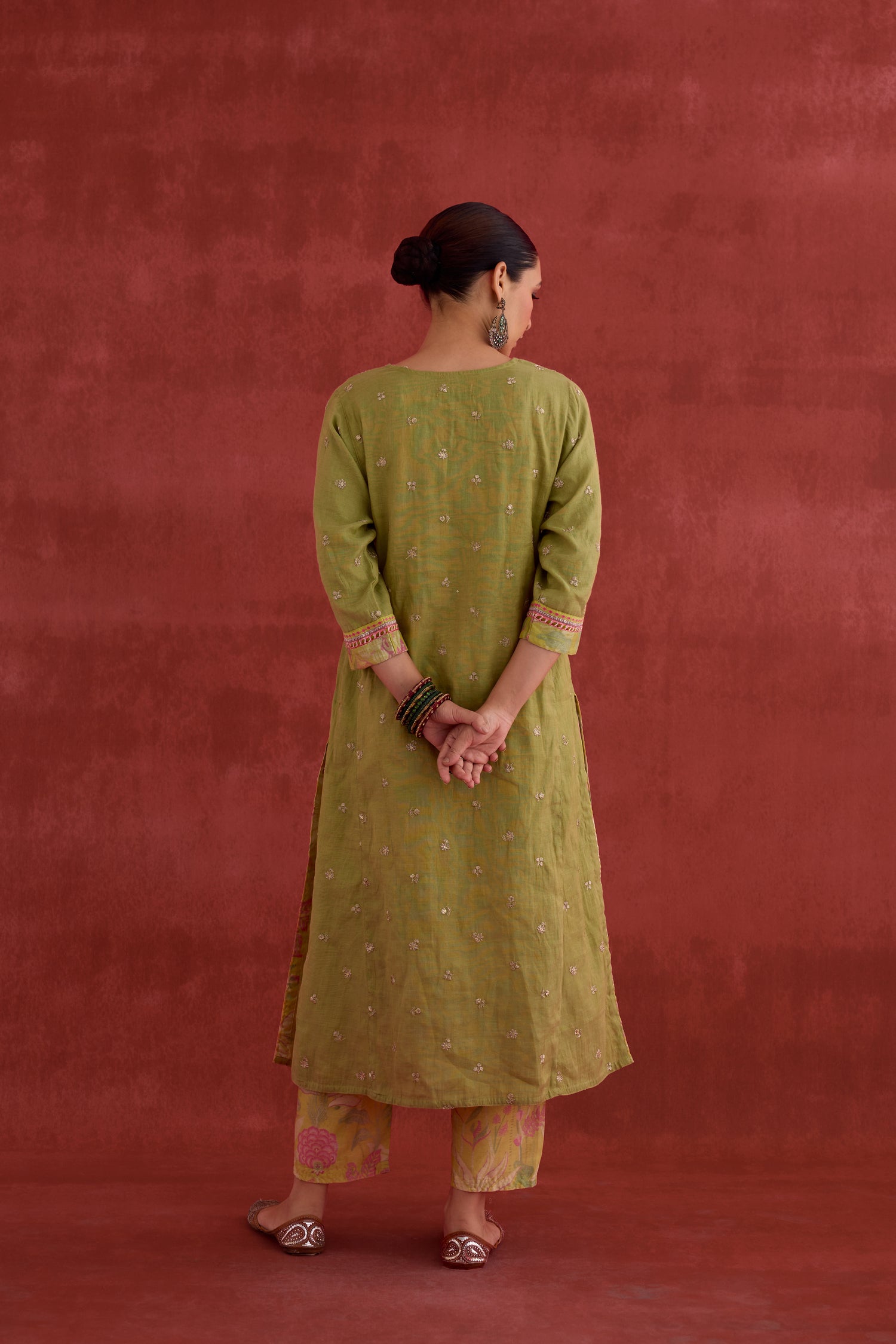 Rozana Embroidered Mul Chanderi Kurta Pista Green (10049040679211)