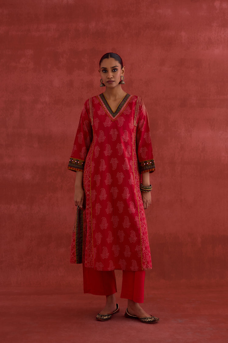 Tulsi Embroidered Printed Kurta Red (10040084726059)
