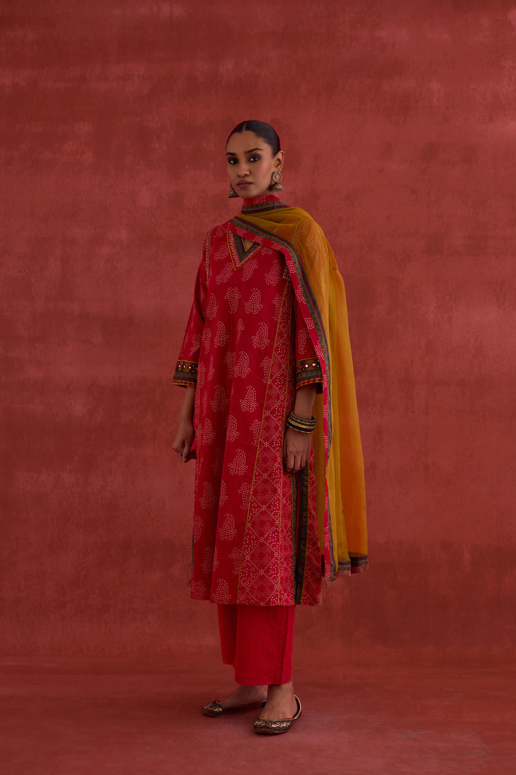 Tulsi Embroidered Printed Kurta Red (10040084726059)
