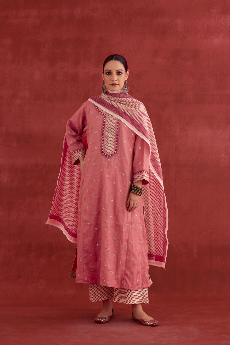 Adya Embroidered Mul Chanderi Kurta Blush Pink (10039340368171)