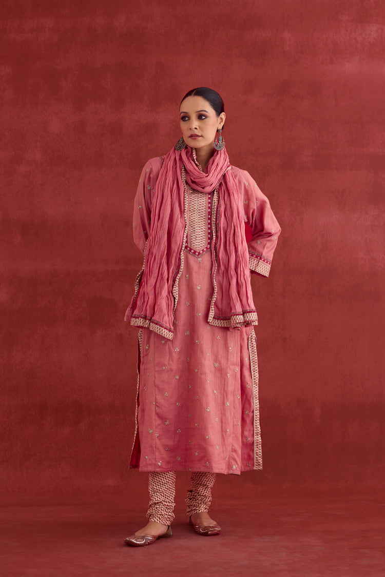 Adya Embroidered Mul Chanderi Kurta Blush Pink (10039340368171)