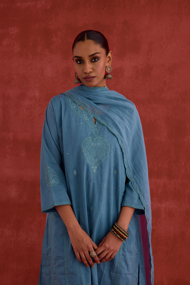 Tulsi Embroidered Kurta Teal Blue (10039795024171)