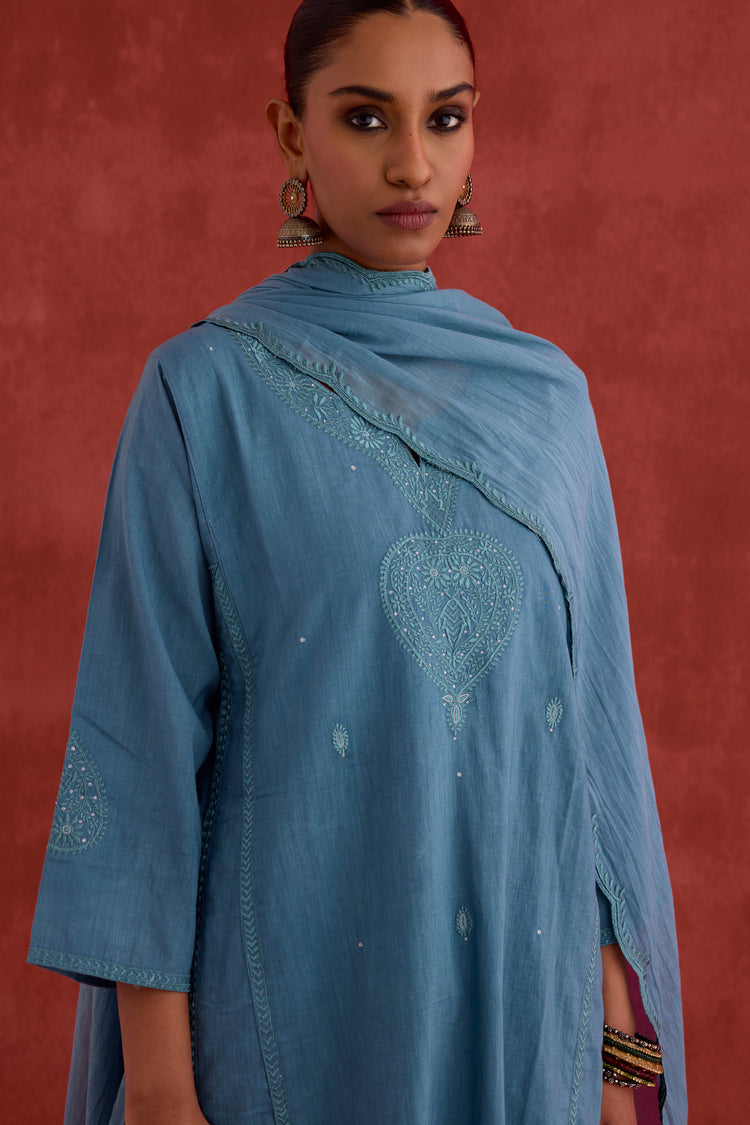 Tulsi Embroidered Kurta Teal Blue (10039795024171)