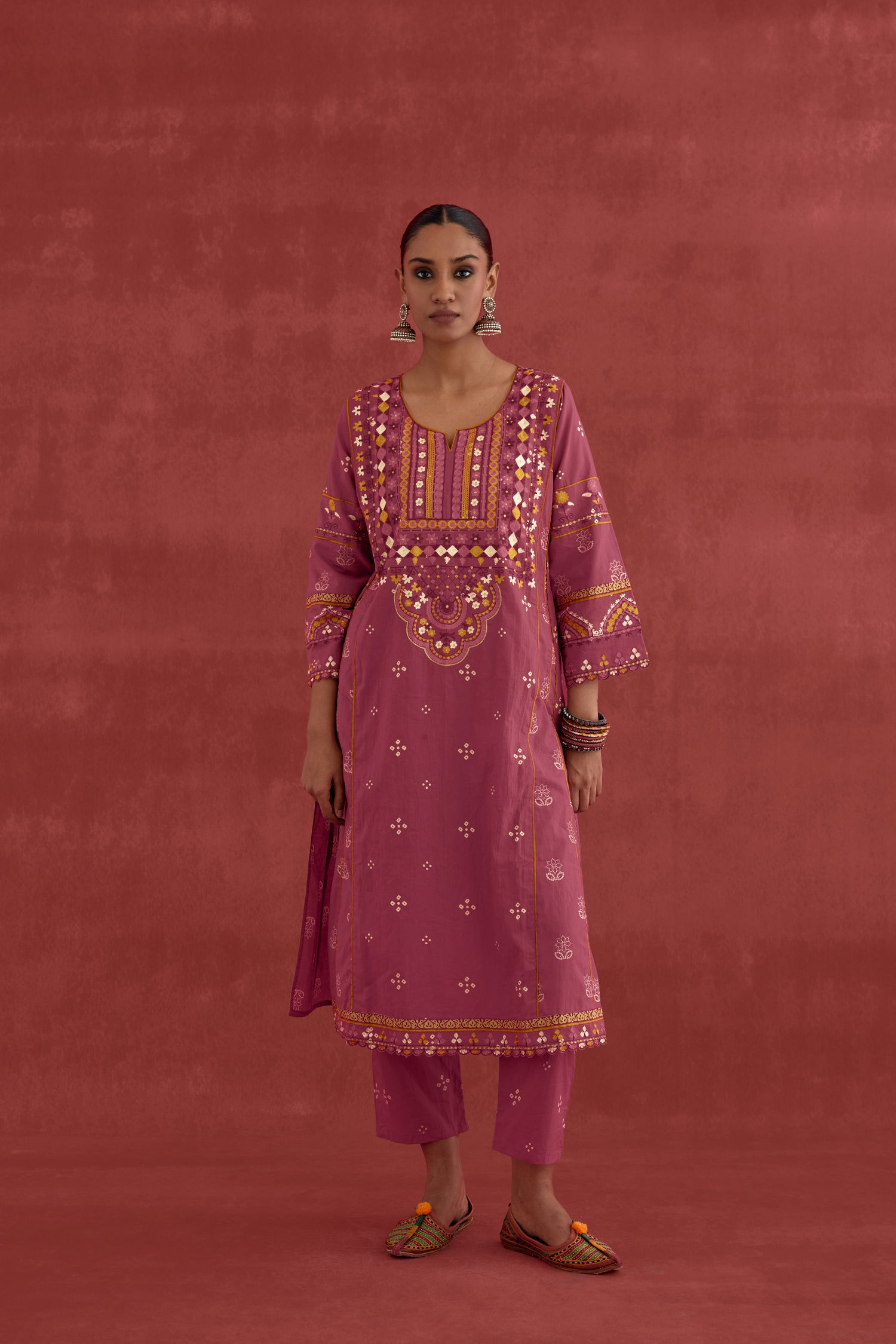 Madhu Embroidered Cotton Printed Kurta Light Plum (10049216348459)