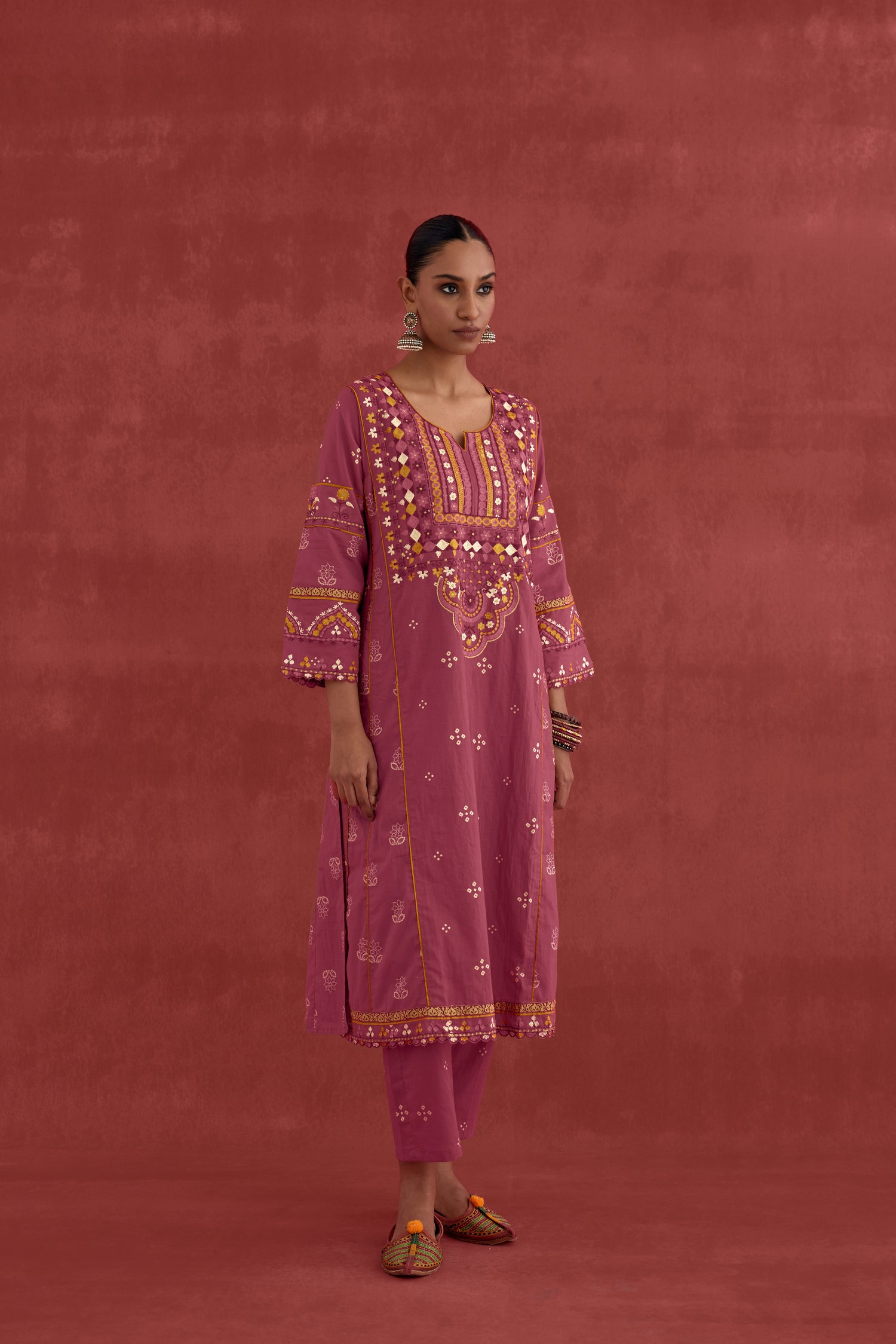 Madhu Embroidered Cotton Printed Kurta Light Plum (10049216348459)