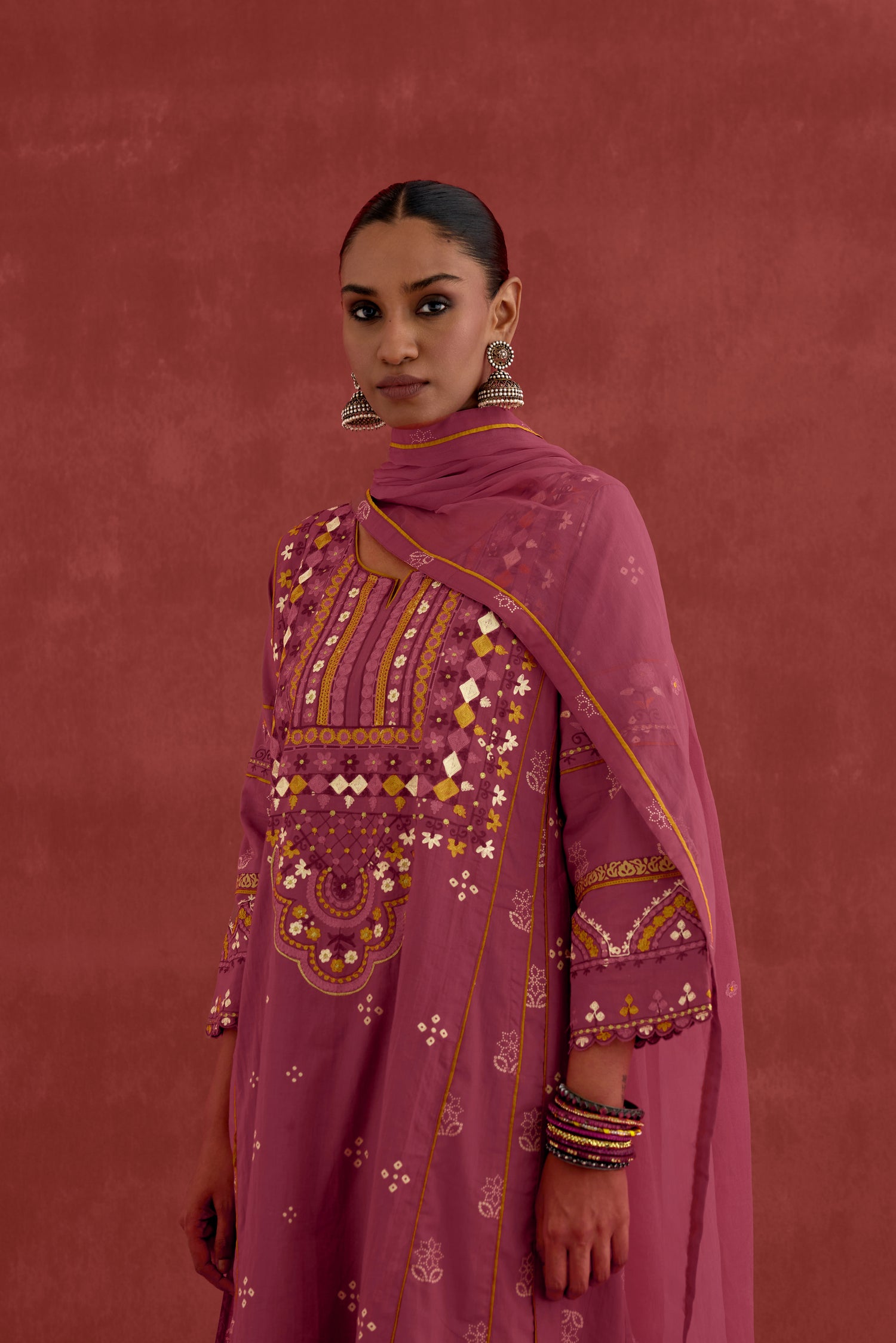 Madhu Embroidered Cotton Printed Kurta Light Plum (10049216348459)