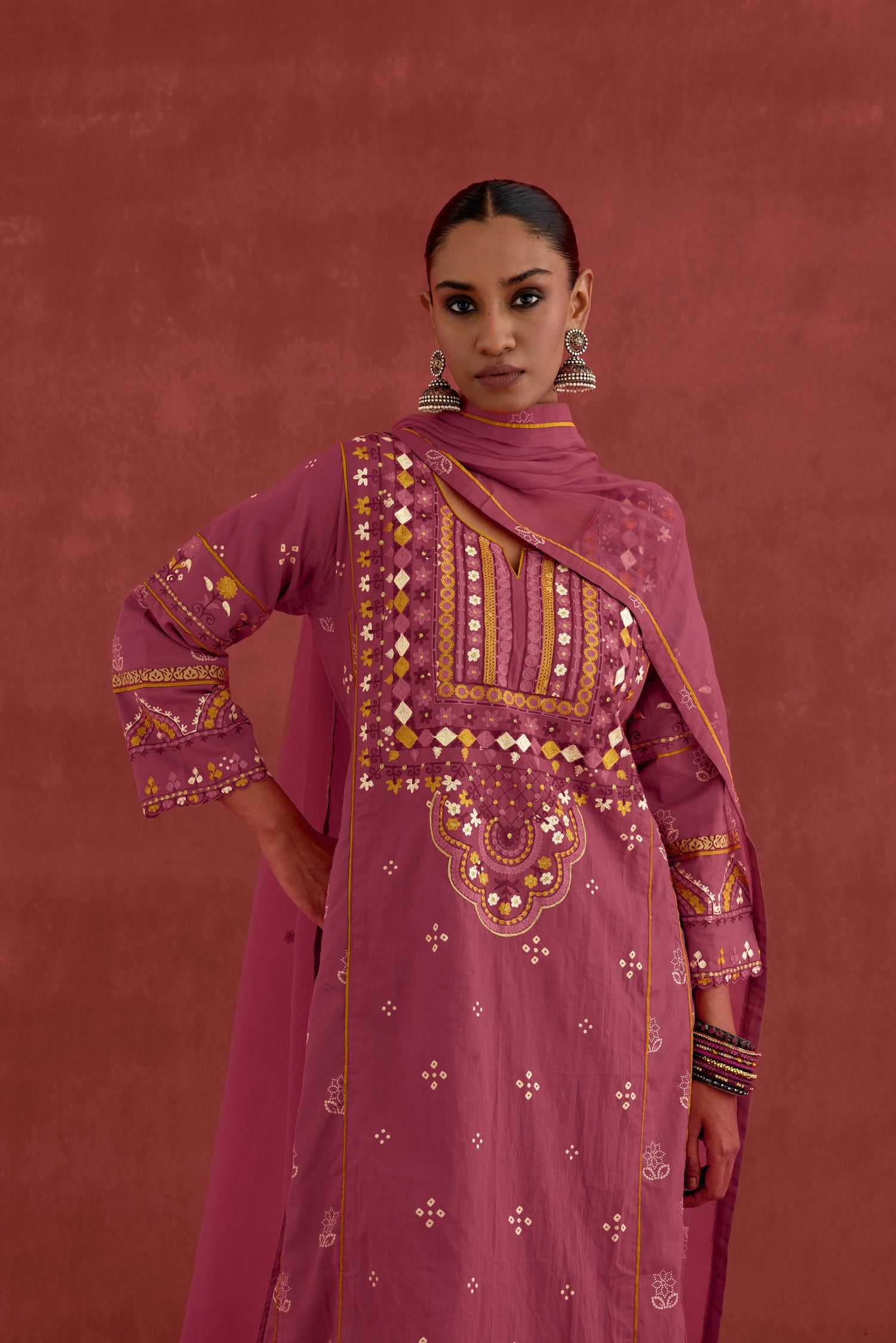 Madhu Embroidered Cotton Printed Kurta Light Plum (10049216348459)