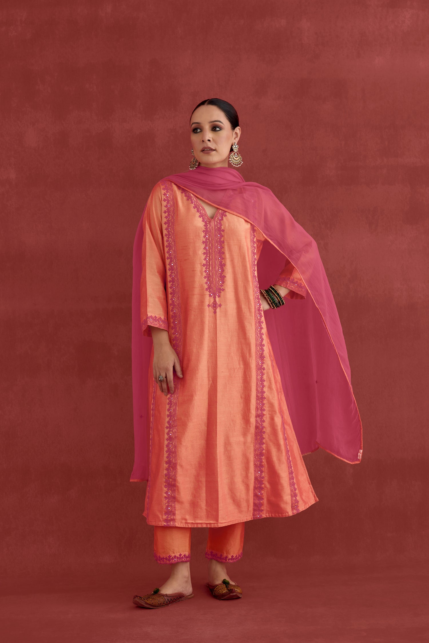 Tulsi Chanderi Embroidered  Kurta Orange (10049547043115)