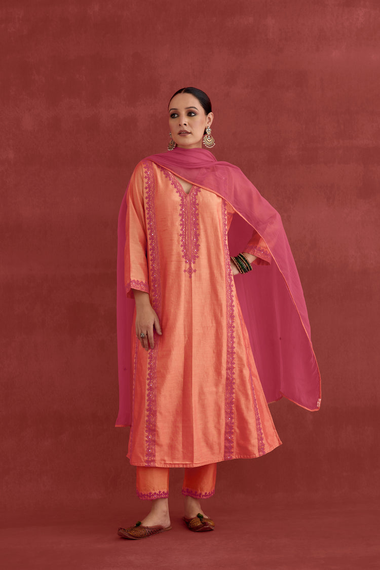Tulsi Chanderi Embroidered Kurta Orange (10049547043115)