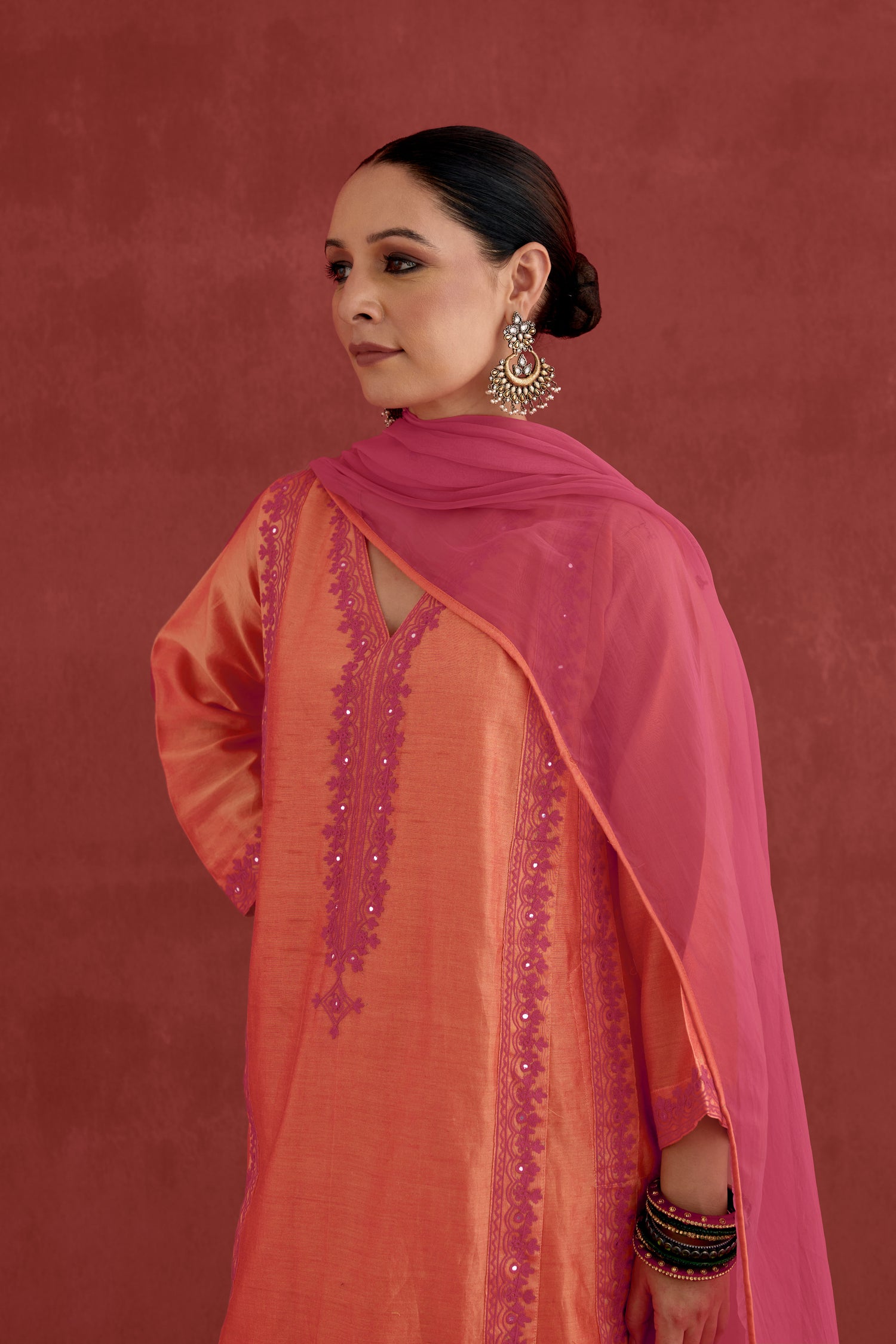 Tulsi Chanderi Embroidered  Kurta Orange (10049547043115)