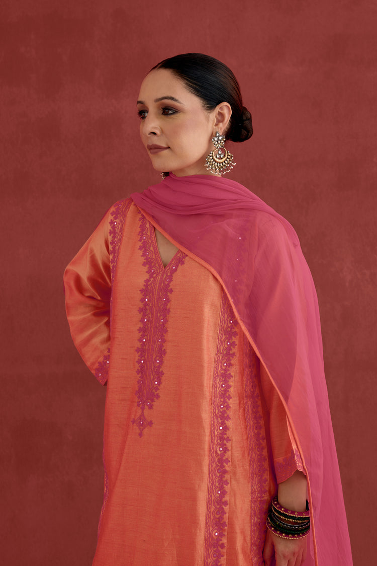 Tulsi Chanderi Embroidered Kurta Orange (10049547043115)