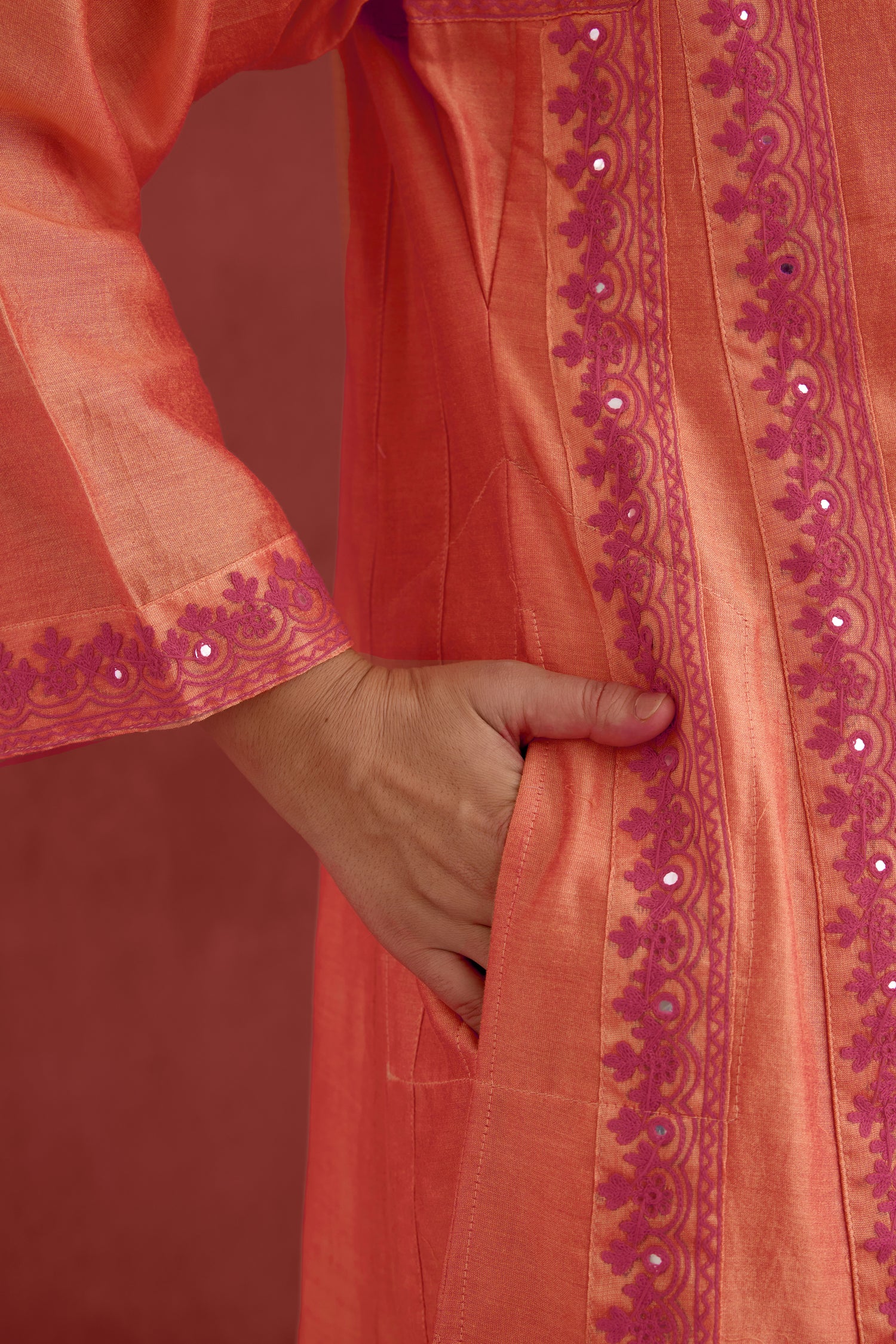 Tulsi Chanderi Embroidered  Kurta Orange (10049547043115)