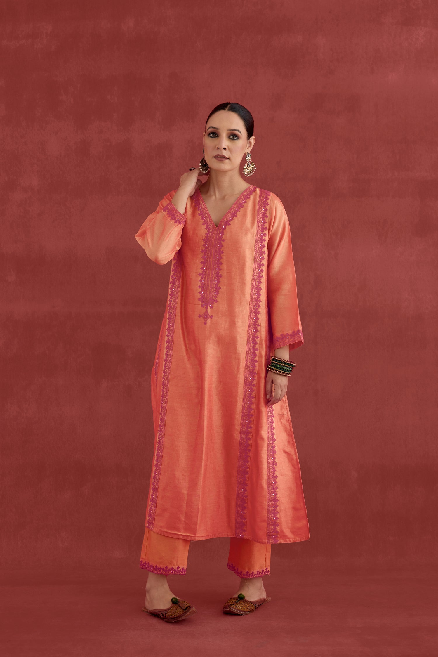 Tulsi Chanderi Embroidered  Kurta Orange (10049547043115)
