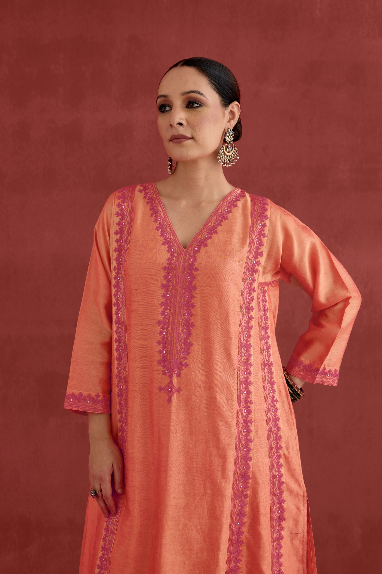Tulsi Chanderi Embroidered  Kurta Orange (10049547043115)