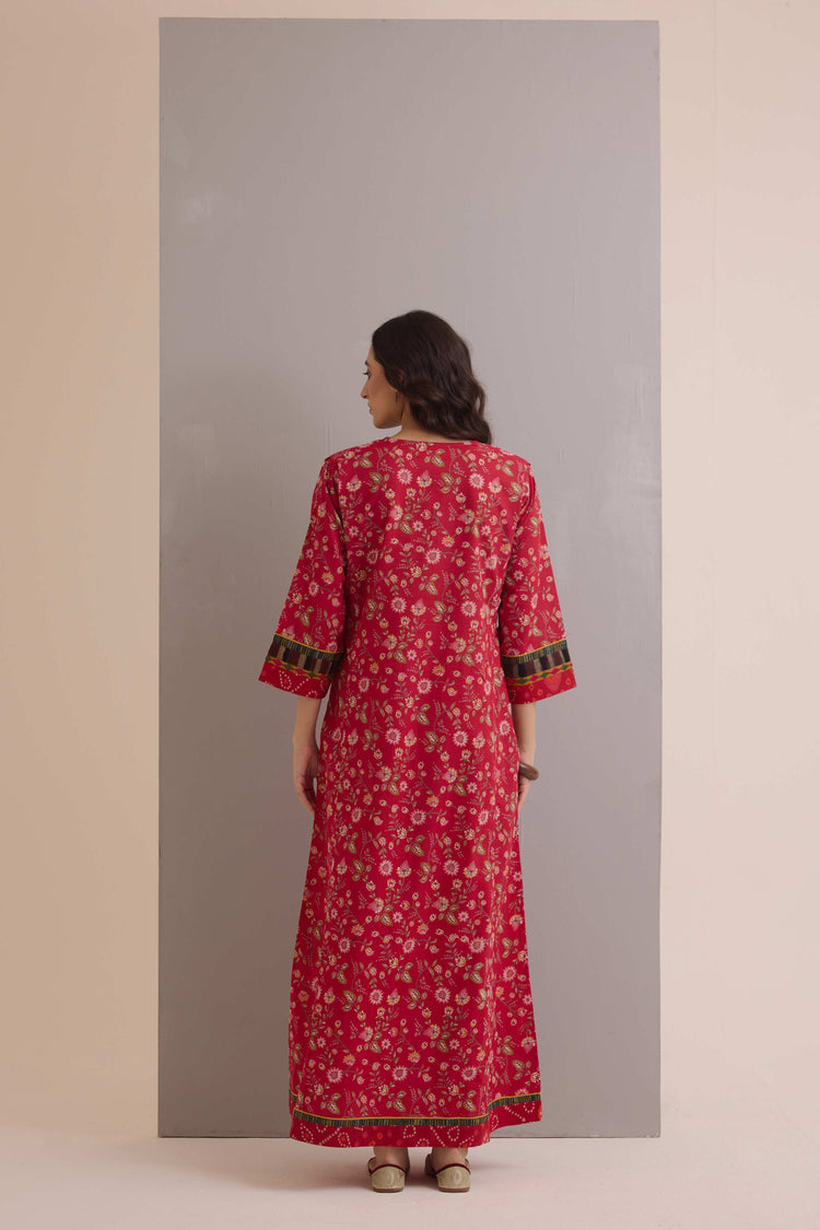 Rozana Cotton Printed Caftan Red