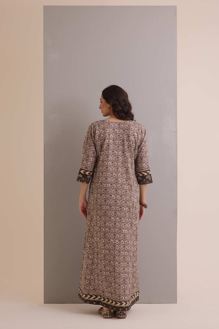 Rozana Cotton Printed Caftan Grey