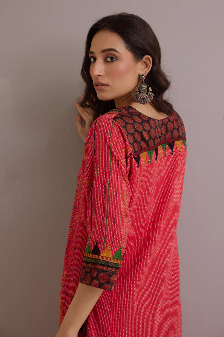 Rozana Embroidered Cotton Ensemble Red (Set of 3)