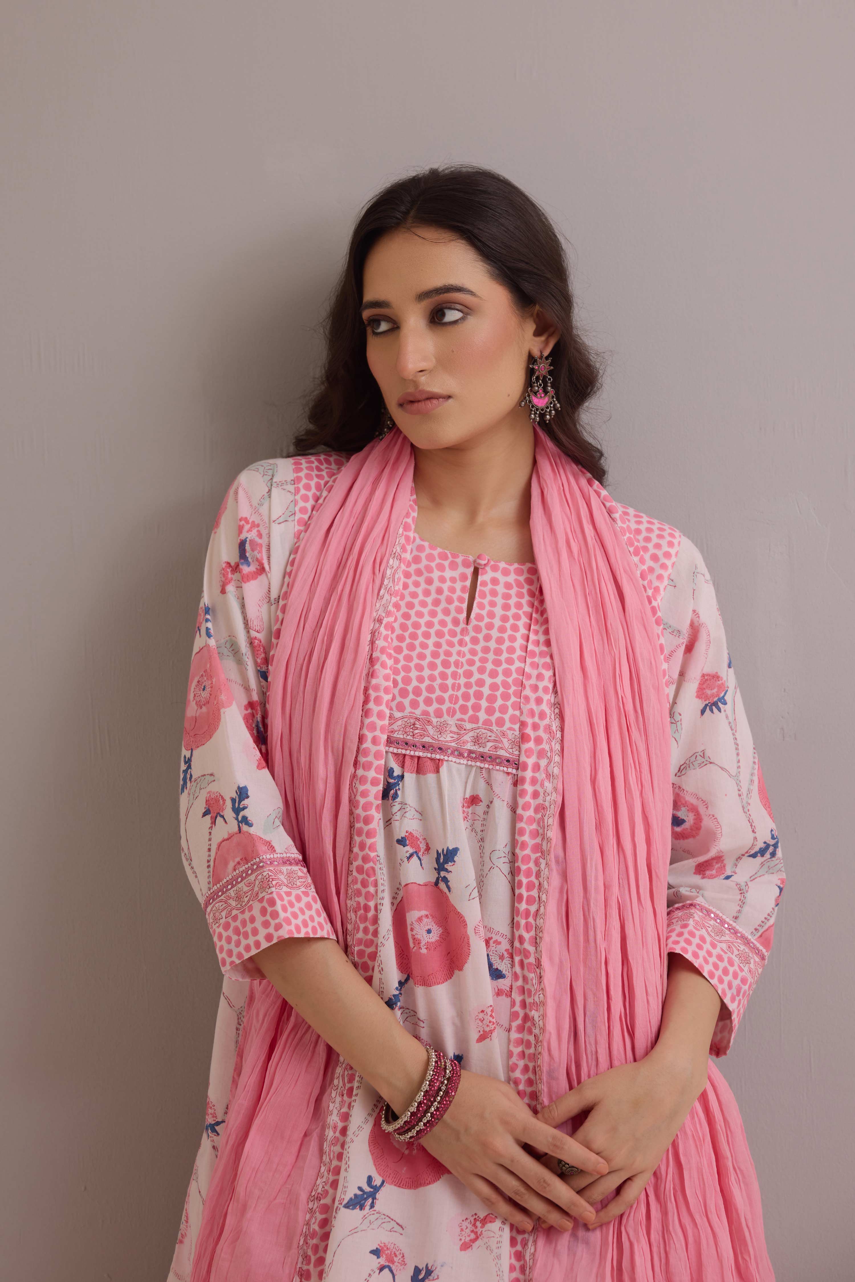 Cotton Crinkle Dupatta Pink
