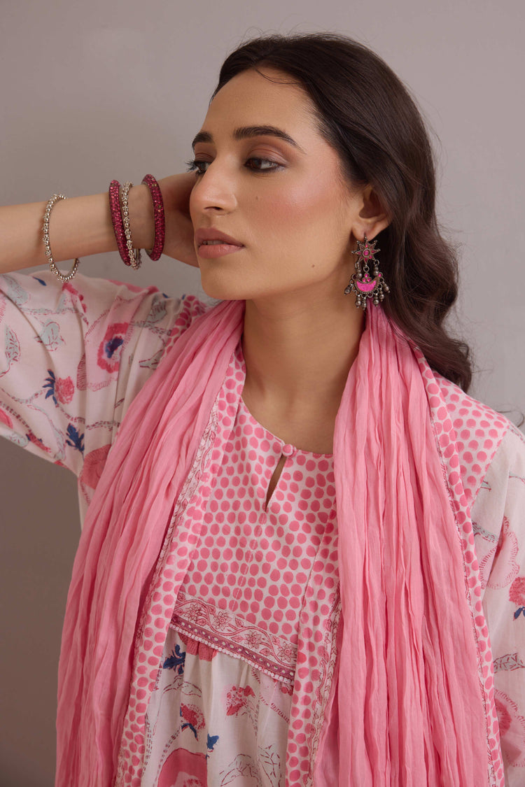 Cotton Crinkle Dupatta Pink