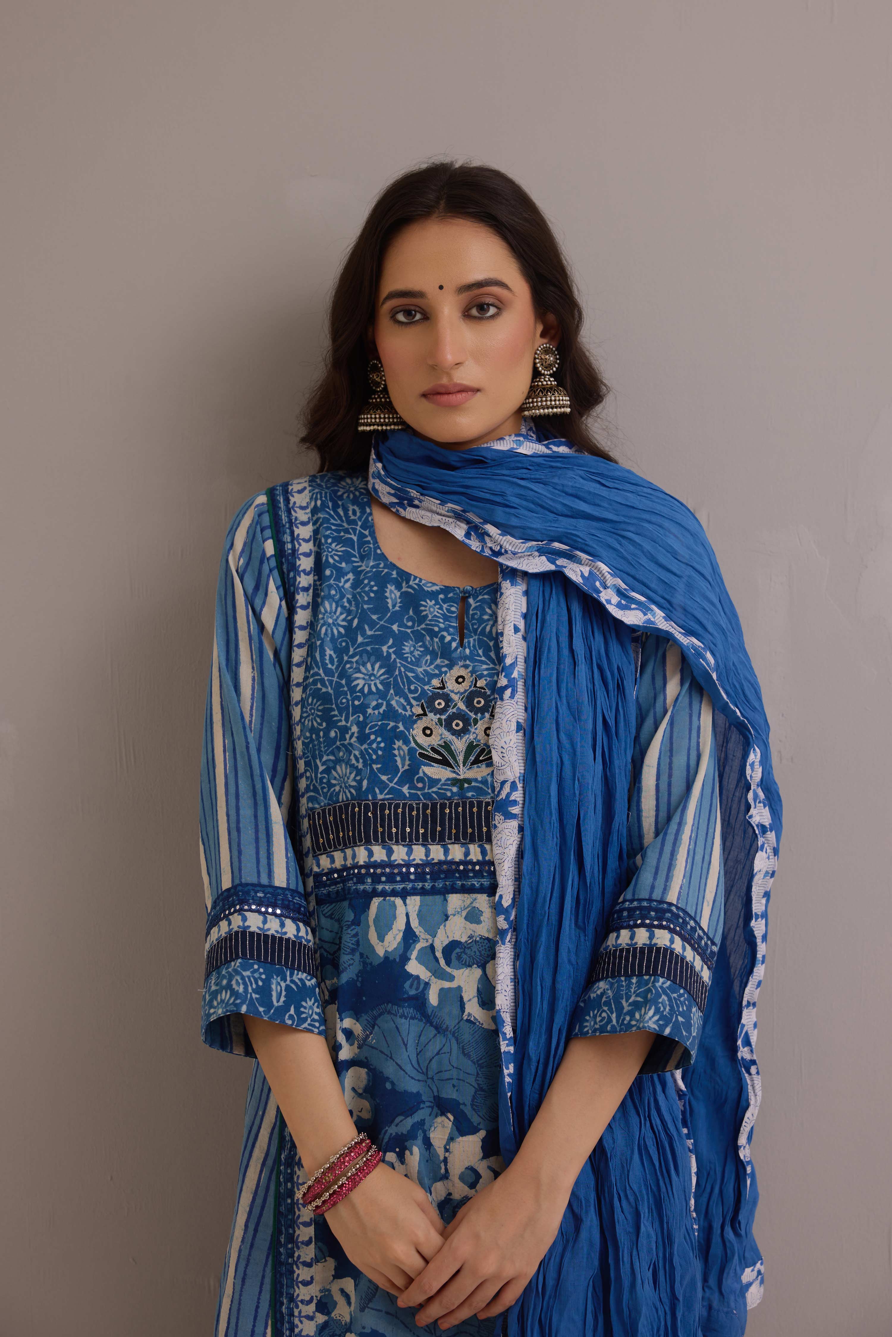 Cotton Crinkle Dupatta Blue