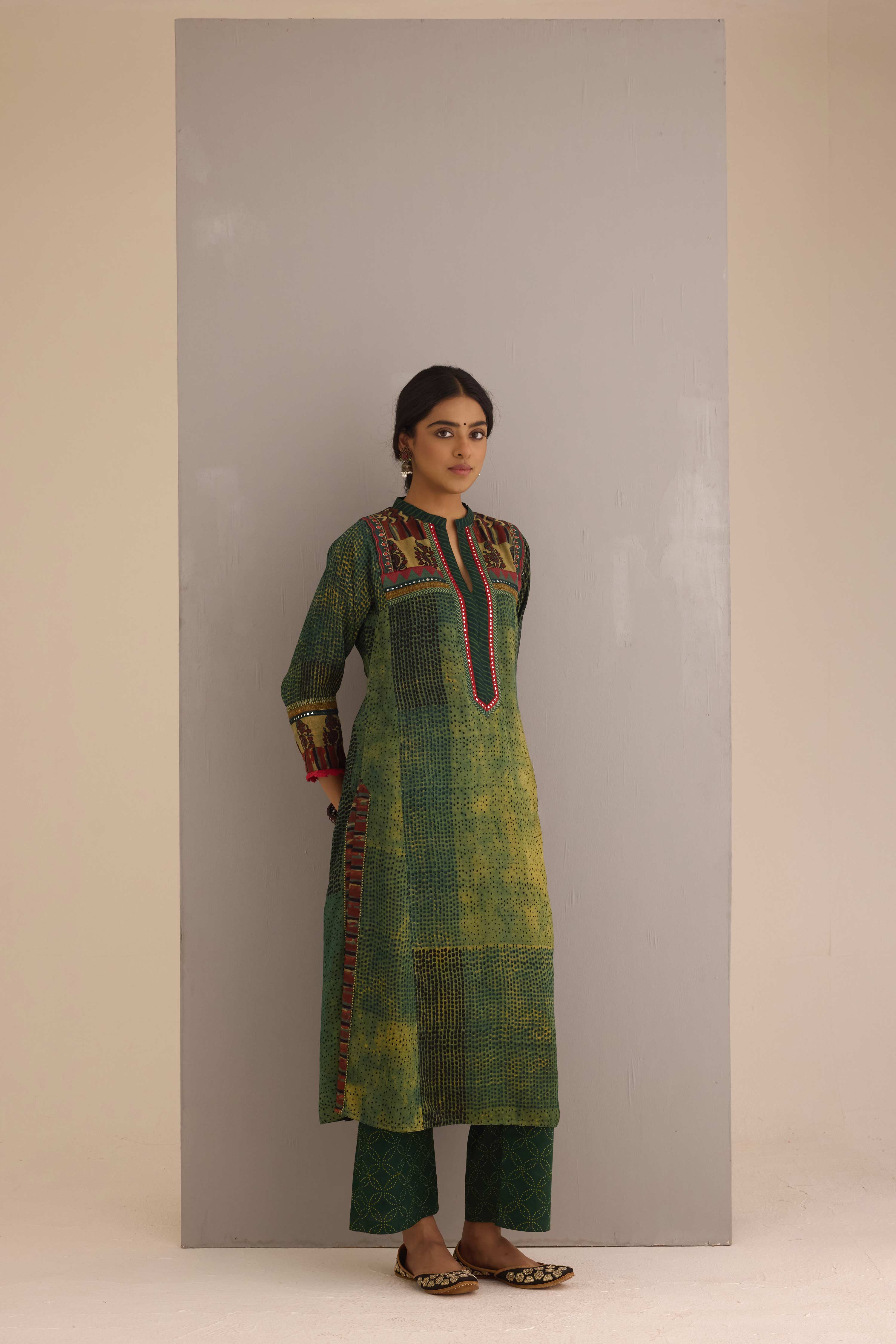 Straight Cotton Hand Block Printed Pant Bottle Green