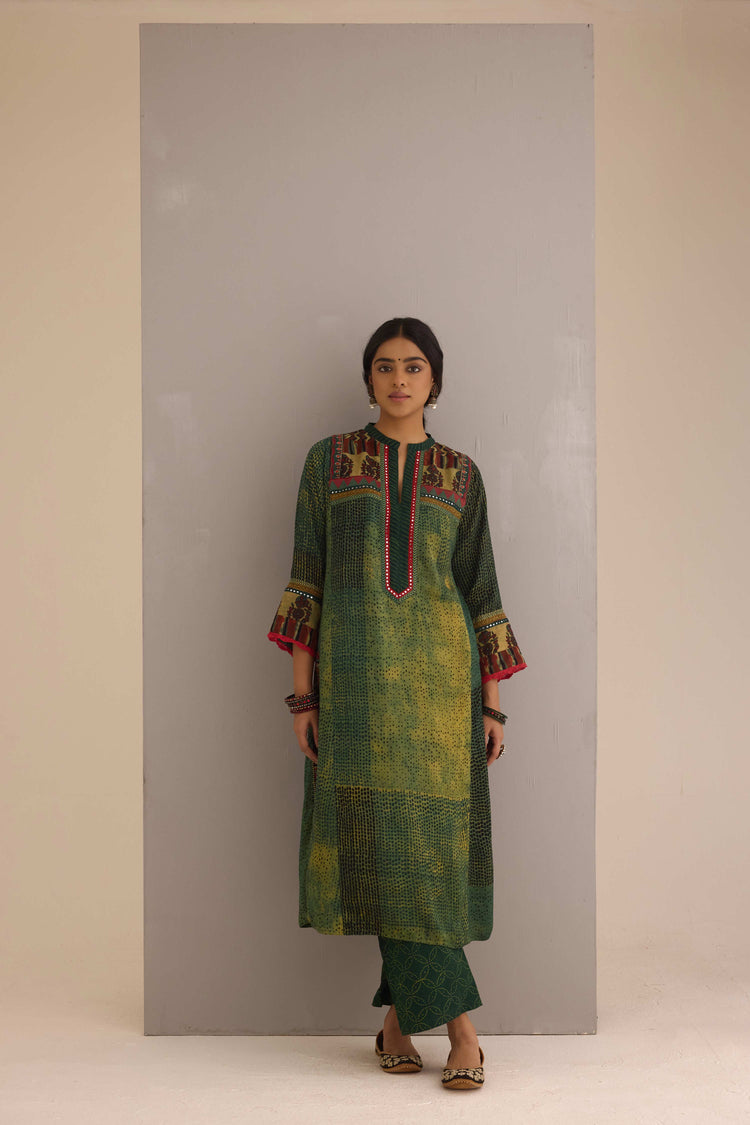 Straight Cotton Hand Block Printed Pant Bottle Green