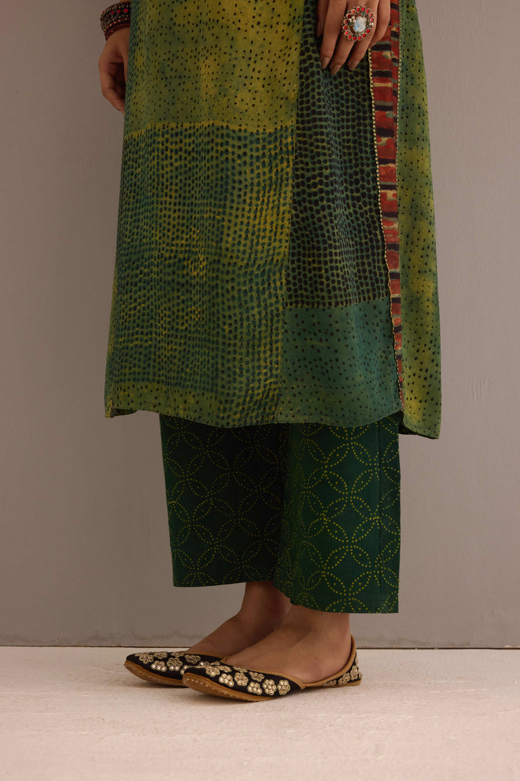 Rozana Modal Silk Hand Block Printed Kurta Green