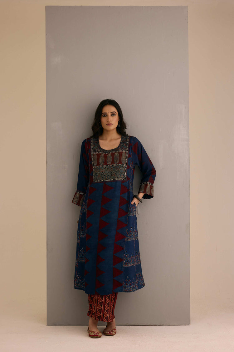 Straight Modal Silk Hand Block Printed Pant maroon