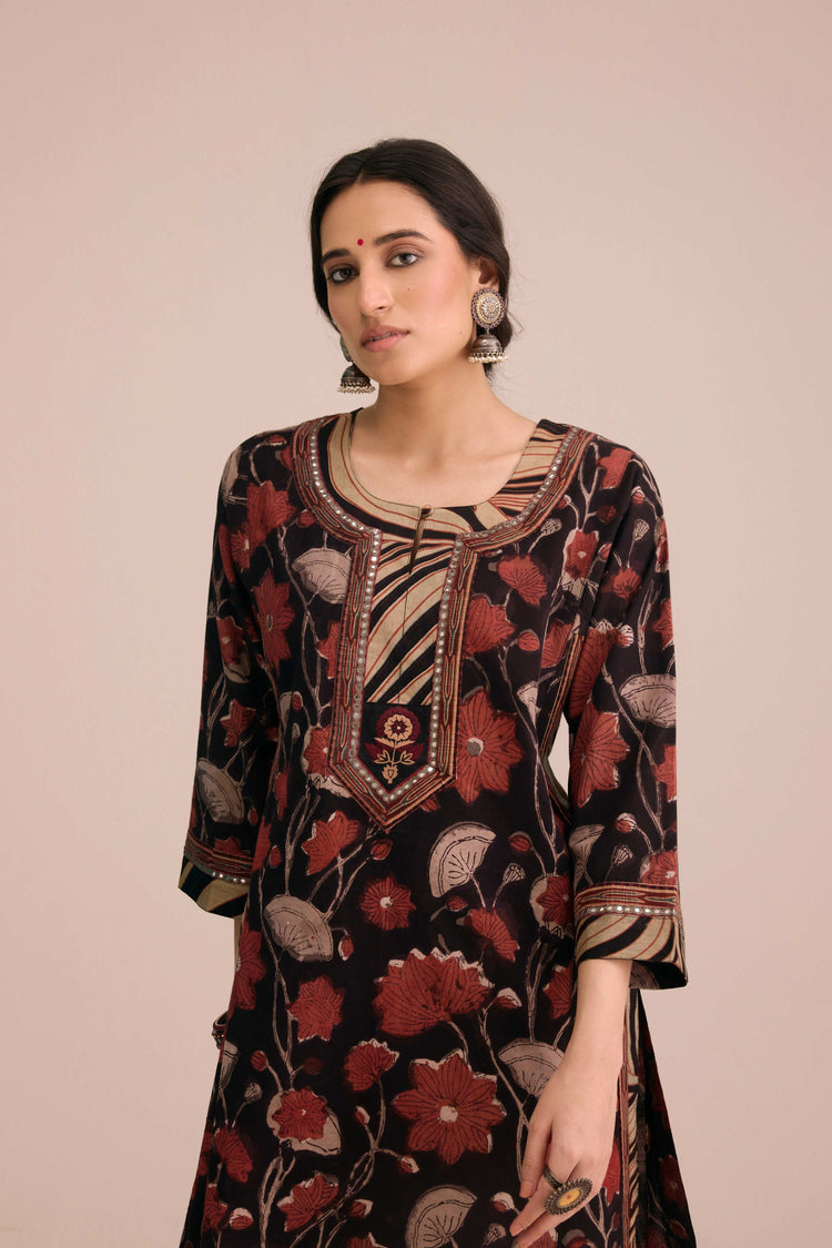 Anu Cotton Vanaspati Hand Block Printed Kurta Black