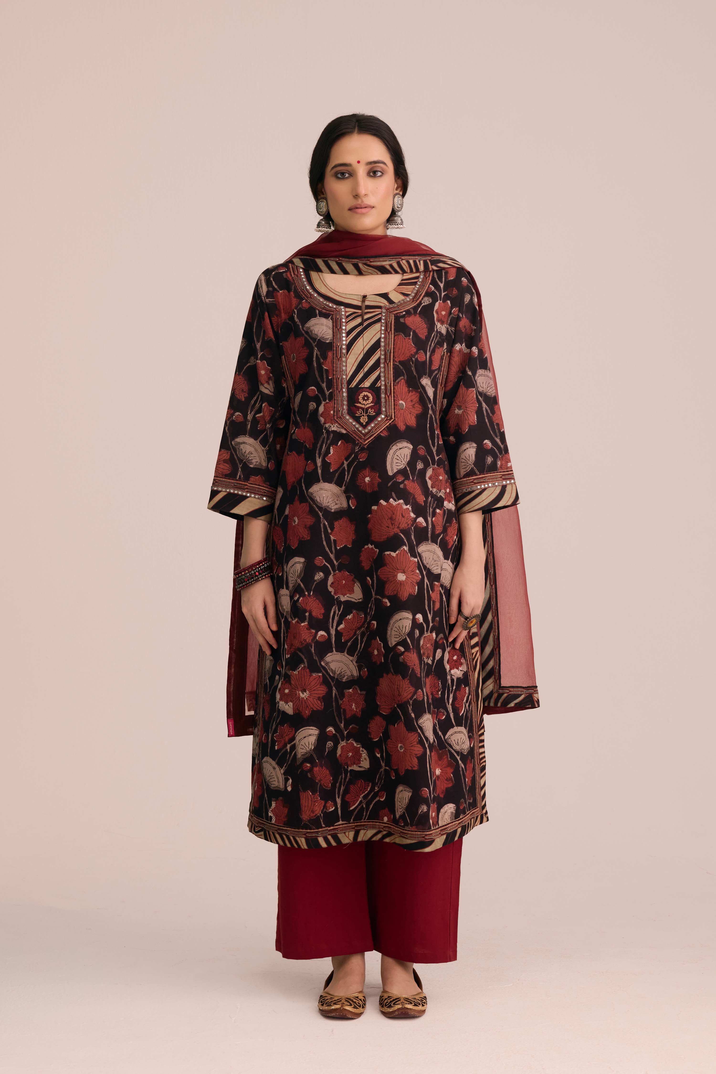 Treated Chiffon Dupatta Deep Maroon