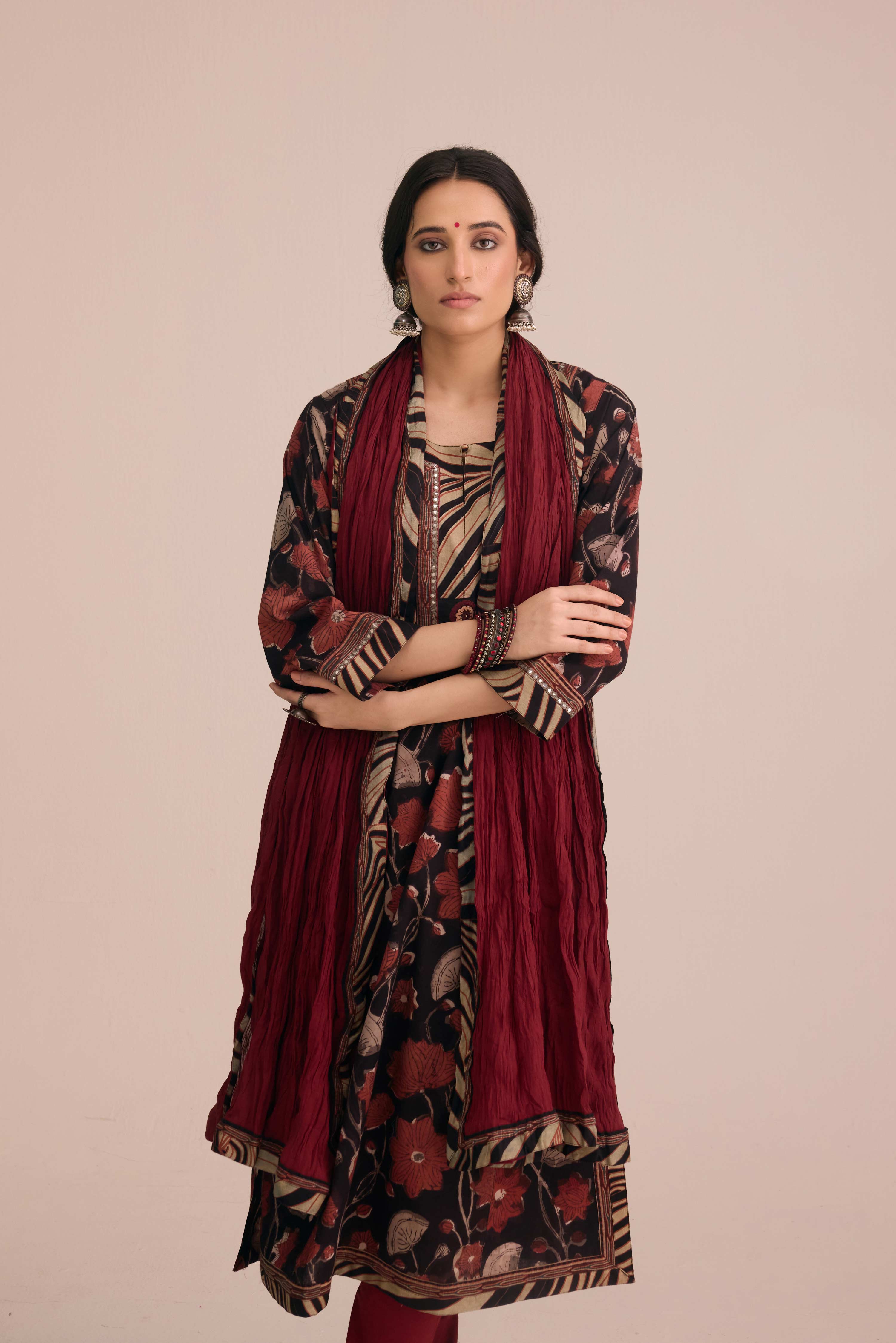 Crinkled Cotton Dupatta Deep Maroon