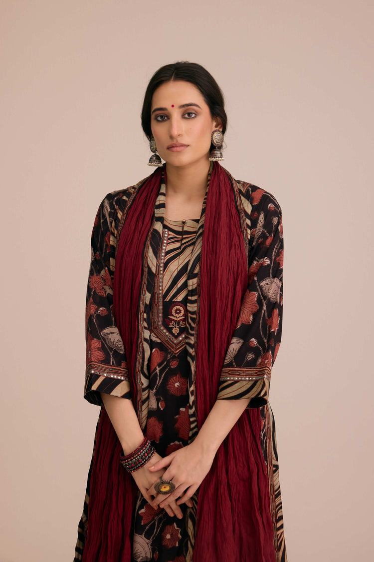 Crinkled Cotton Dupatta Deep Maroon