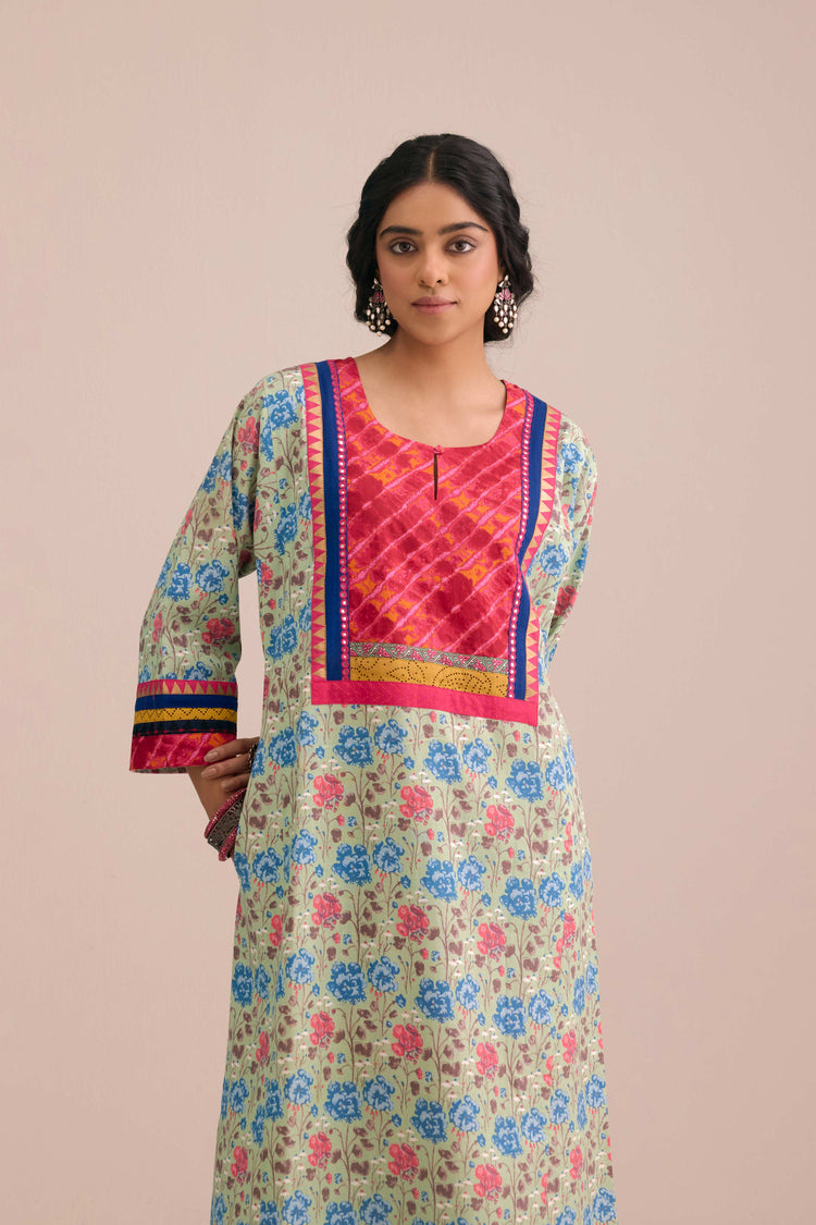 Rozana Cotton Slub Printed Caftan Red