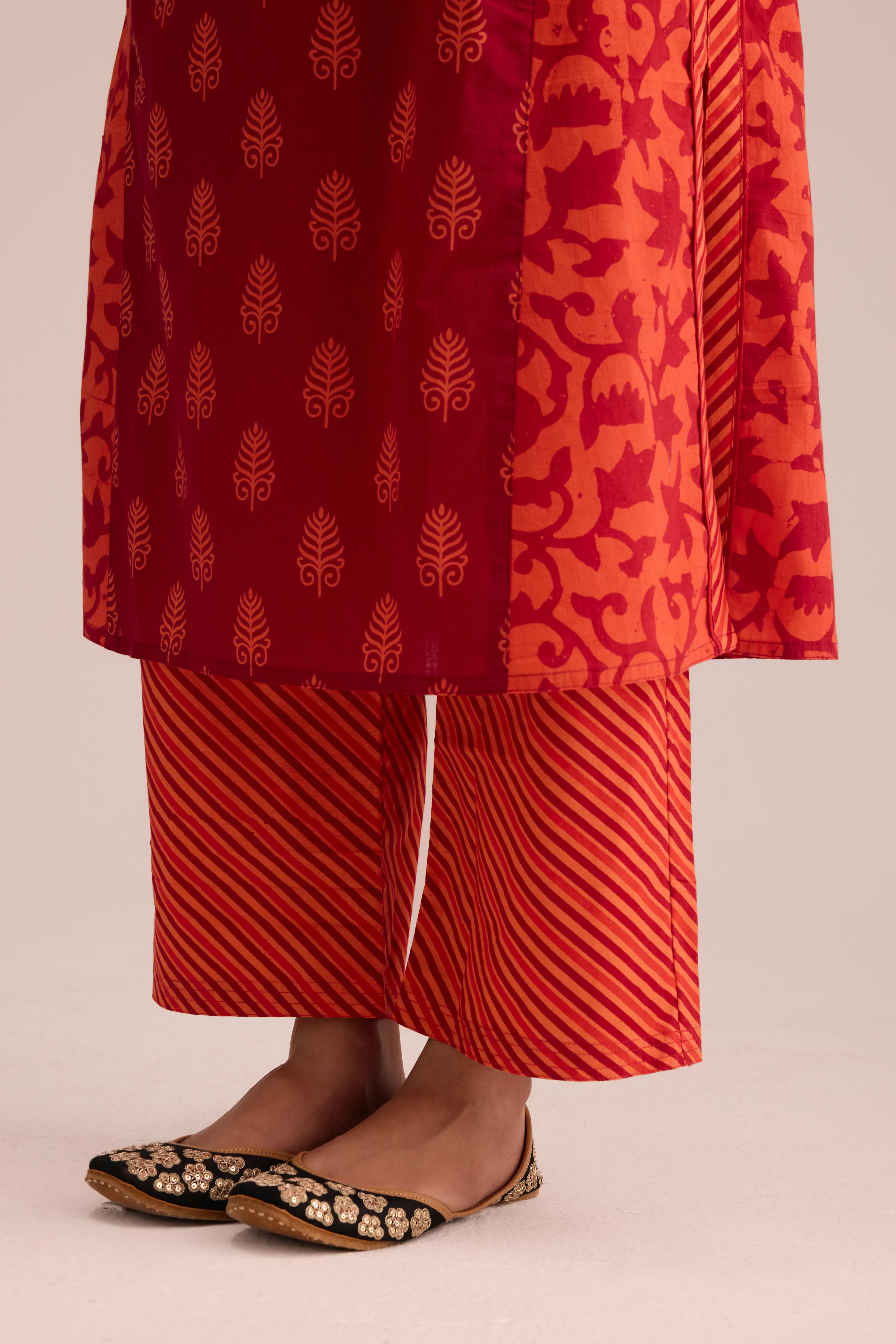 Straight Cotton Printed Pant Red Orange