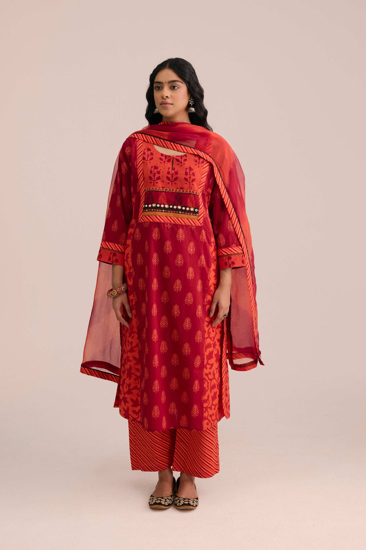 Treated Chiffon Dupatta Red Orange