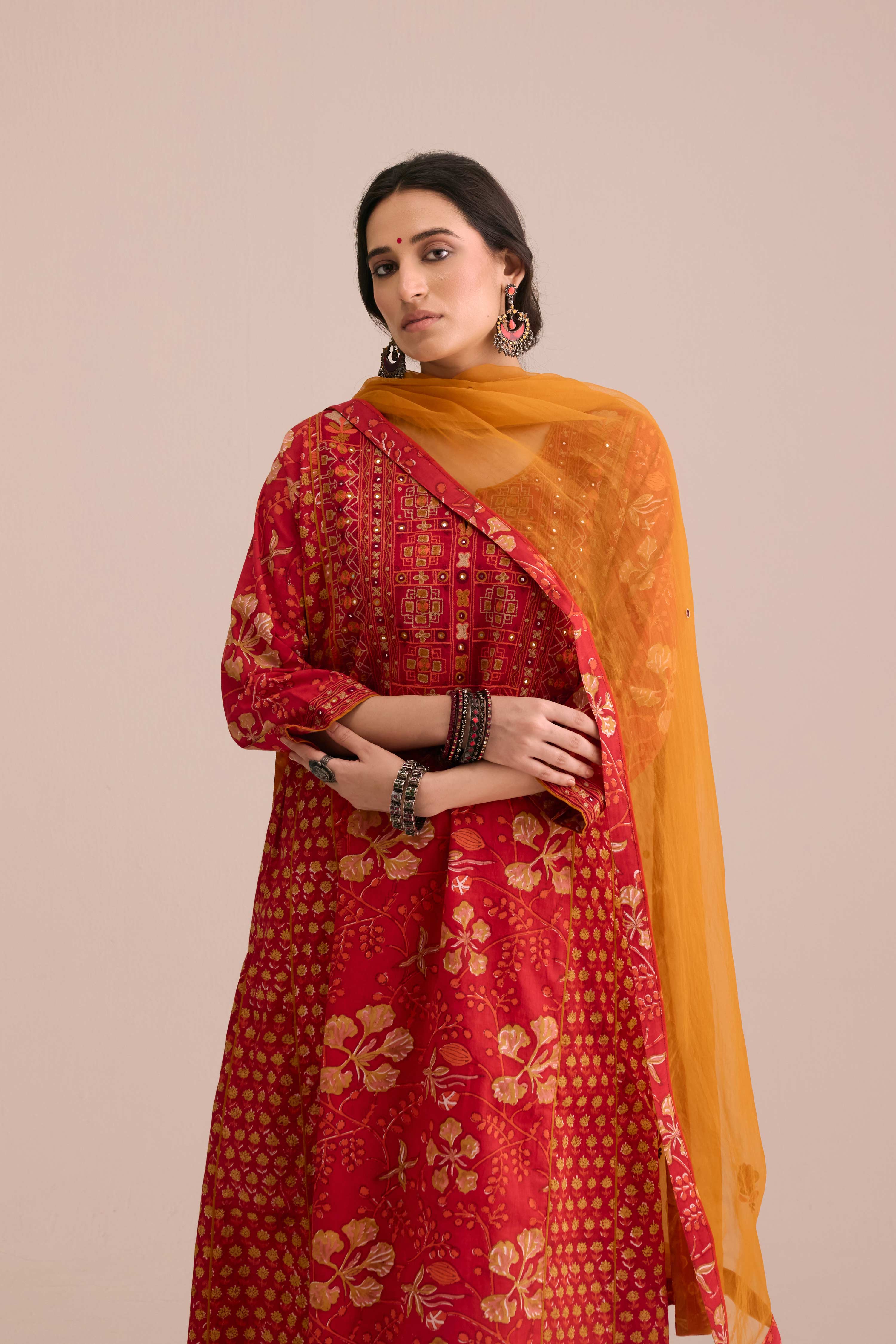 Medh Embroidered Treated Chiffon Dupatta Mustard