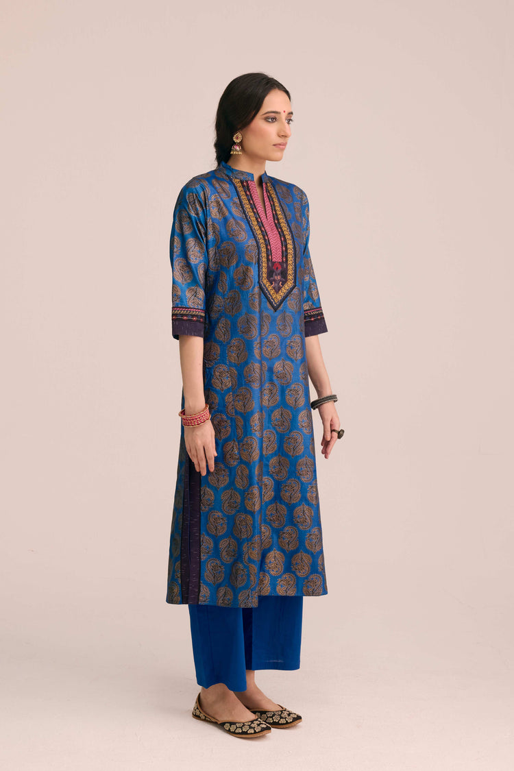 Rozana Printed Silk Ensemble Blue (Set of 3)