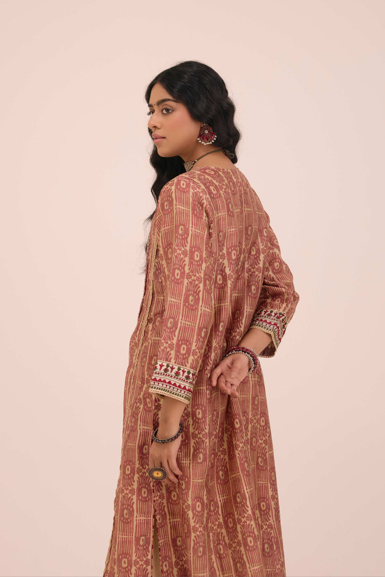 Tulsi Embroidered Chanderi Printed Ensemble Maroon (Set of 3)