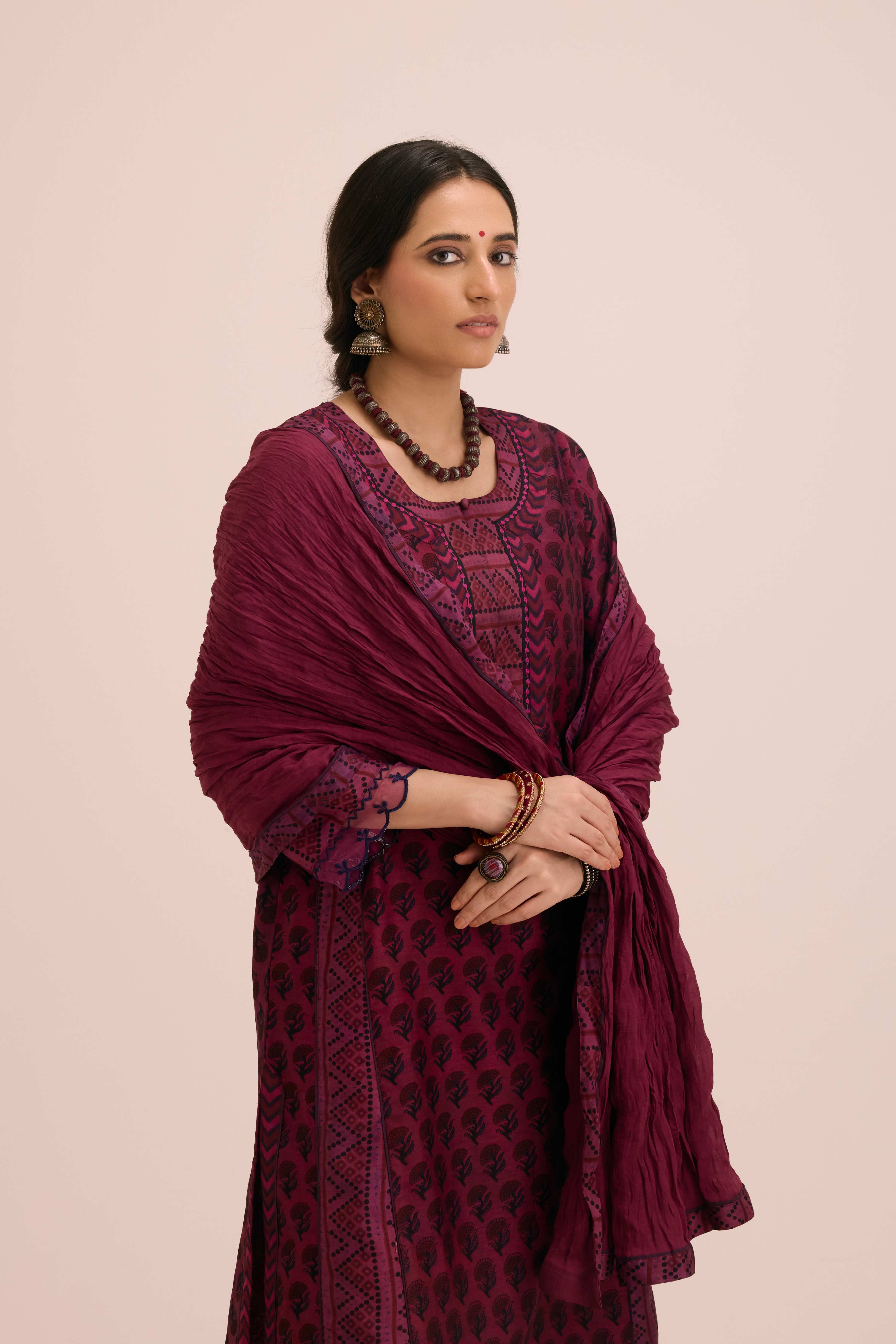 Crinkled Cotton Dupatta Purple