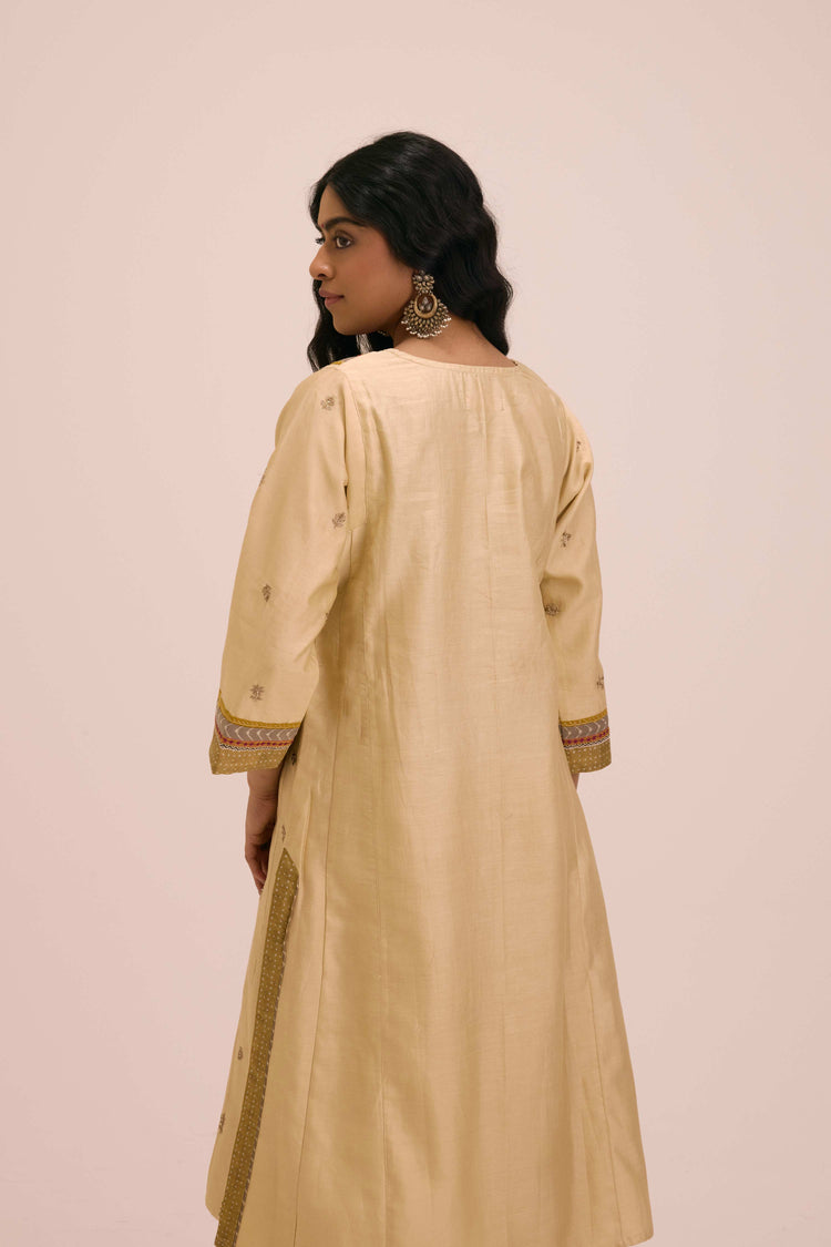 Aadya Embroidered Chanderi Ensemble Cream (Set of 3)