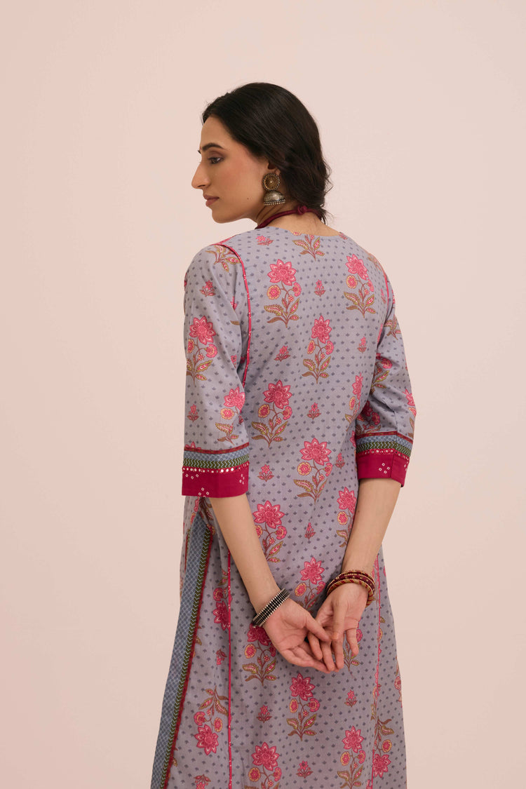 Rozana Cotton Printed Ensemble Grey Pink (Set of 3)